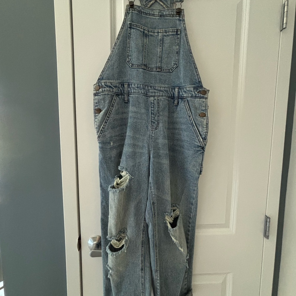 Distressed Denim Overalls
